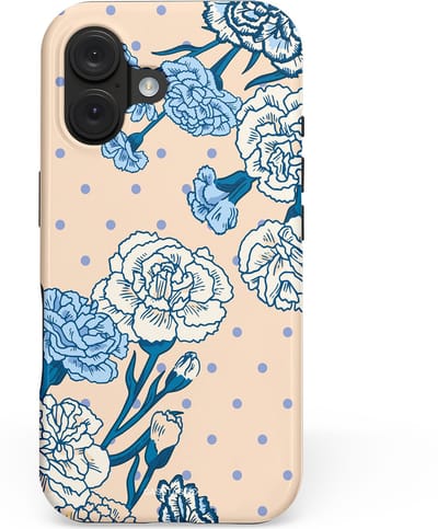 Casetastic hoesje geschikt voor Apple iPhone 16 - MagSafe - Dubbellaagse bescherming - Anjer elegantie - Fashion Case - Zand Zilver Lichtblauw