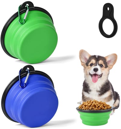 Opvouwbare Voer- & Drinkbak voor Huisdieren - Set van 2 - Lekvrij - Met Karabijnhaak - Draagbare Reisbak - Voor Honden, Katten & Overige Huisdieren