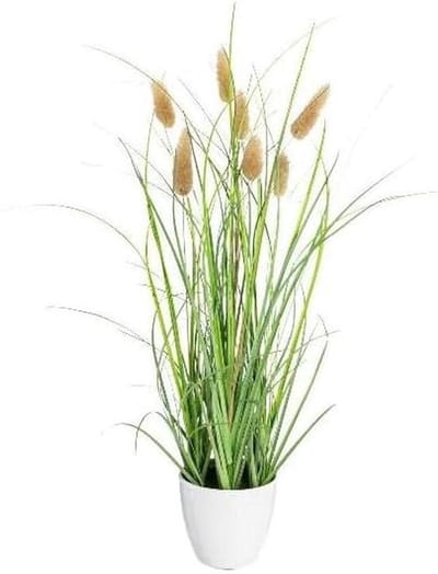 Kunstgras met pluimen - Decoratief gras - Huis decoreren - In melamine pot - 40 cm hoog - Beige