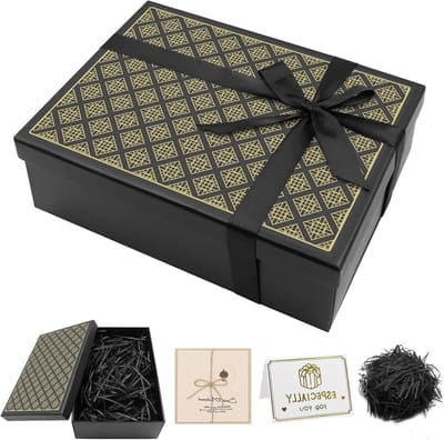 Inklapbare geschenkdoos met deksel 25 x 18 x 8,5 cm voor verjaardag, bruiloft en speciale gelegenheden, inclusief wenskaart en strik