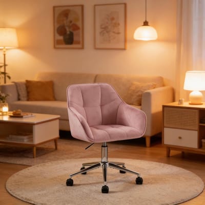 FloraGrace Bureaustoel - In Hoogte Verstelbaar En Draaibaar - Voor Thuiswerk En Kaptafel - Fluweel En Metaal - Roze