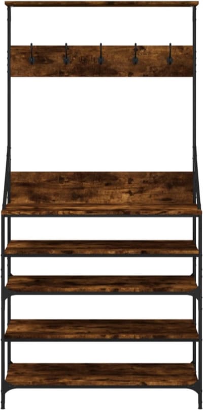 Kledingrek met schoenenrek 90x34x184 cm gerookt eikenkleurig