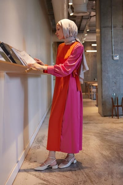 Touché Privé - Jurk in contrastkleuren - Oranje - Dames
