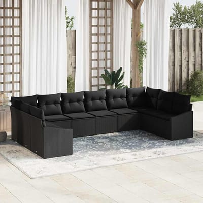 vidaXL - Tuinbank - Set - 10 - st - Zwart - poly - rattan