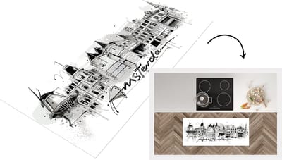Keukenloper - Loper keuken - Amsterdam - Zwart - Wit - 120x50 cm - Keukenloper vinyl