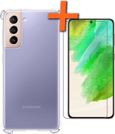 Hoes - Met Screenprotector - Geschikt voor Samsung Galaxy S21 FE - Sterk & Shockproof - Siliconen Case - Back Cover - Telefoon Hoes - Shock Proof - Transparant
