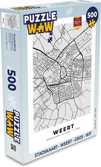 Puzzel Stadskaart - Weert - Grijs - Wit - Legpuzzel - Puzzel 500 stukjes - Plattegrond