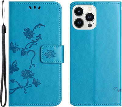 Coverup Hoesje - Geschikt voor iPhone 15 Pro Max Hoesje - Coverup Bloemen & Vlinders Book Case - Blauw