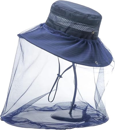 Muggennetmuts - 1 stuk - 9x45 cm - Zonnehoed met muggennet - Afneembaar net - Vissershoed - Geschikt voor imkers, wandelaars, vissers en kampeerders - Marineblauw