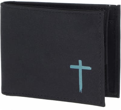 oxmox portemonnee New Cryptan RFID Protect Pocketbörse Freedom Cross Print Cyan Black zwart