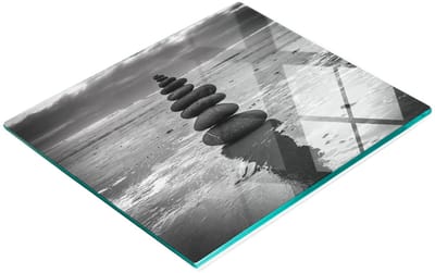 Stijlvol en duurzaam glazen bord met bedrukte balanceerstenen, 60x52 cm
