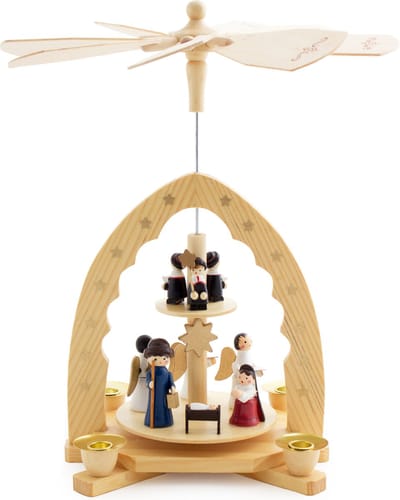 BRUBAKER 2 Tier Houten Kerstpiramide - 30 cm - Kerststal Christus Geboorte met Maria en Josef, Engelen en Carol Zangers