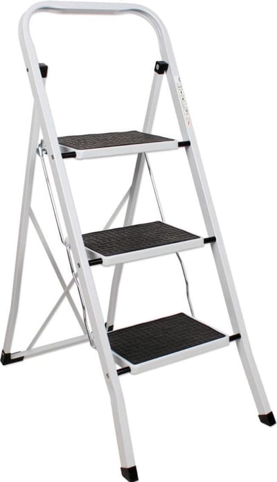 Beconfident stevige Huishoudtrap Keukentrap - 3 Treden - Metalen Huishoudladder Inklapbaar - Trapladder Opvouwbaar - Anti-Slip