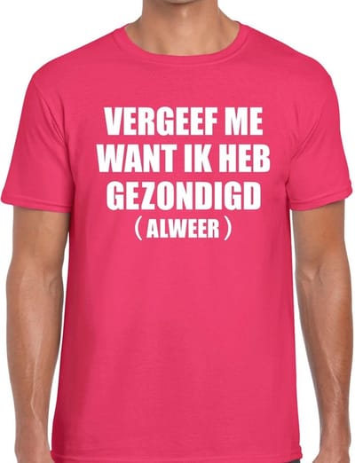 Vergeef me want ik heb gezondigd (alweer) - shirt roze voor heren - heren feest t-shirts S