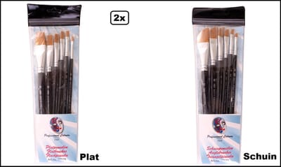 2x PXP Professional Colours penselen set recht en schuin - schmink thema feest festival evenement fun penseel