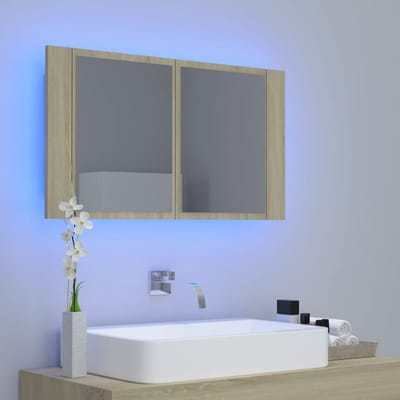 vidaXL - Badkamerkast - met - spiegel - LED - 80x12x45 - acryl - sonoma - eikenkleurig