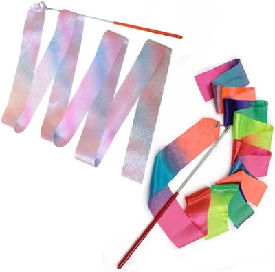 2 stuks 2 m ritmische gymnastiekband voor meisjes, dansbanden, ritmische gymnastiekband, met antislip handgreep, ritmische gymnastiek voor kinderen, kunstdans, gymnastiek
