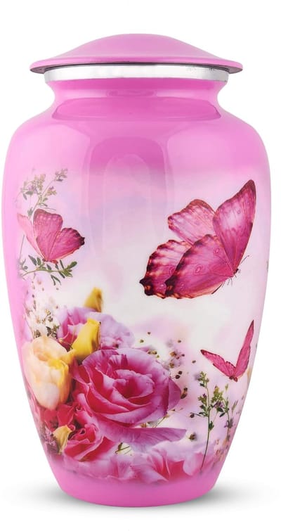 XXL As Urn - 3.5 Liter - Crematie Urn - Uniek - Voor Huisdieren of Menselijk As - Crematie As - Mini Urn - Decoratie Urn - Pink Butterfly