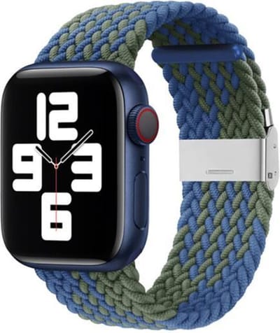 By Qubix - Geschikt voor Apple Watch bandje - Braided nylon bandje - Blauw / Groen - Geschikt voor Apple Watch 38mm / 40mm / 41mm / 42mm - nylon - bandje iWatch