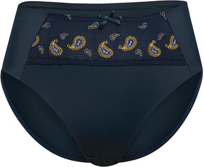 Ulla Popken - Dames - Midi-slip paisley-borduursel microvezels - Nachtblauw - Maat 58+