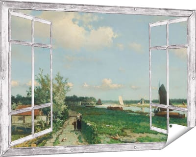 Gards Tuinposter Doorkijk De Trekvliet bij Rijswijk - Jan Hendrik Weissenbruch - 150x100 cm - Tuindoek - Tuindecoratie - Wanddecoratie buiten - Tuinschilderij