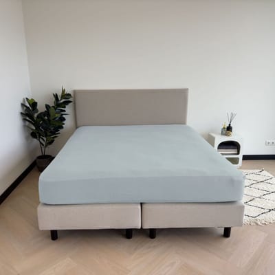 Kayori Emma Hoeslaken Katoensatijn - 90x200cm - Matrasdikte 35cm - Rondom Elastiek - Lichtblauw