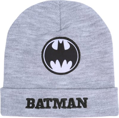 Lichtgrijze, warme muts met Batman-logo patch 52 cm