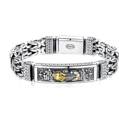 RetroSen Zilveren Herenarmband Dubbele Ketting Vrede Tattoo Persoonlijkheid Populaire Chinese Stijl Retro Creatief Geluksgeld 18cm gray