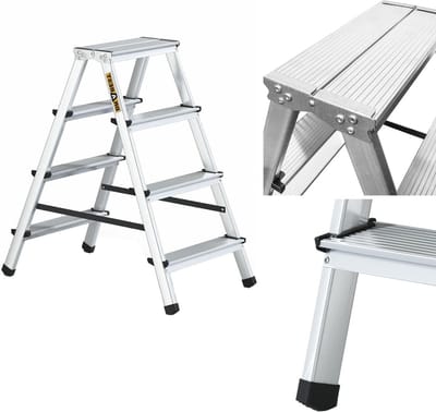 Huishoudtrap Dubbelzijdig - Aluminium Steiger - Klusjes in Huis - Met Werkplatform - 125 kg Capaciteit - Zilver
