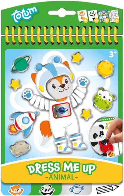 Totum Dress Me Up sticker aankleed- en kleurboekje vakantieboekje dieren 24 delig - speelgoed junior vanaf 3 jaar stickeren en kleuren - panda en vosje