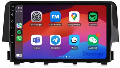 CarPlay autoradio geschikt voor Honda Civic (2016 t/m 2021) | 9 inch | Android 13 | Draadloos Apple CarPlay & Android Auto | 2GB + 32GB | QuadCore processor | Denago DNG-A114 | 2025 model | 2016 2017 2018 2019 2020 2021 | Bluetooth & Wifi