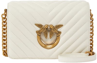 PINKO Leren Schoudertas Avondtas Love Click Mini Sheep Nappa Chevron White - Antique Gold Crème