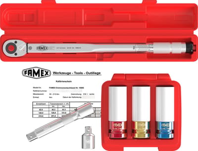 FAMEX 10886-3N-KS Momentsleutel 1/2” - 30-210 Nm - Met doppen 17, 19, 21 Nm