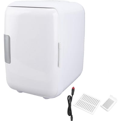 Réfrigérateur de voiture 4 litres, ABS durable, compartiment amovible pour le rangement des cosmétiques, mini réfrigérateur portable pour aliments blanc