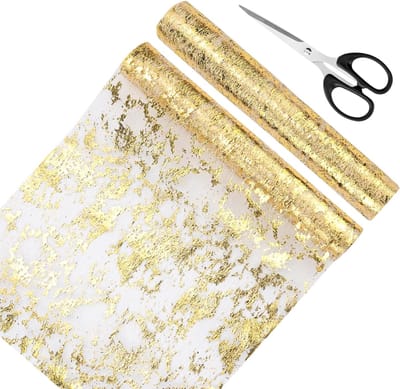 Tafelloper goud rol 2 stuks decoratieve stof goud tafeldecoratie 10 m x 28 cm polyester tafelloper glitter tule voor bruiloften, verjaardagen, Kerstmis, feesten, doopfeesten enz