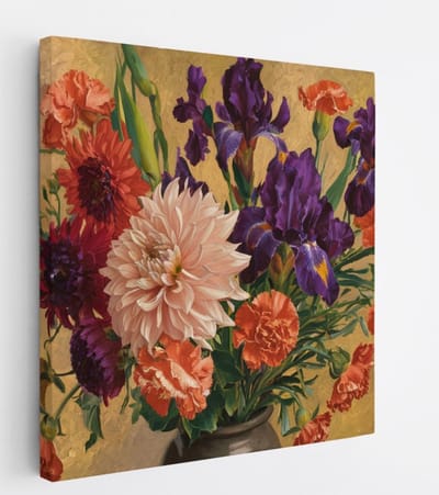 Saammp Canvas Schilderij - Gekleurde Bloemen in een vaas - Natuur - 20x20 - Foto op canvas - Wanddecoratie - Muurdecoratie Woonkamer - Kantoor Decoratie