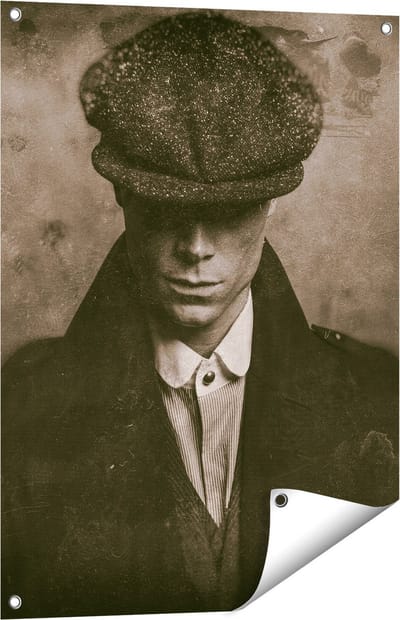 Gards Tuinposter Engelse Gangster uit Jaren 1920 - Zwart Wit - 60x80 cm - Tuindoek - Tuindecoratie - Wanddecoratie buiten - Tuinschilderij