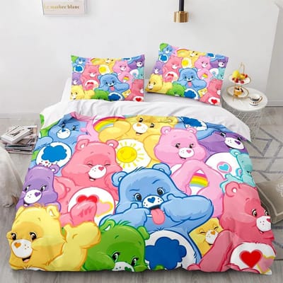 Dessin Animé Anime Bisounours Housse de Couette Ensemble Taie d'Oreiller Kawaii Bisounours Ensemble de Literie pour Enfants Décoration Taille Simple Double Queen King 150*200cm 3pcs