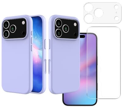 Shockproof Backcover - Liquid Silicone Soft Hoesje - Geschikt voor: iPhone 17 Pro - Lila + Screenprotector & Camera Lens Protector