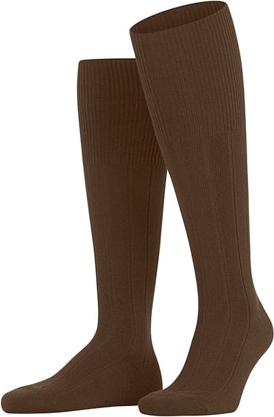 FALKE Lhasa Rib lang eenkleurig wol kasjmier kniekousen heren bruin - maat 39-42