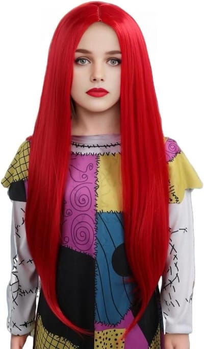 Dames Rood Haar Pruik 28 Inch Lang Steil voor Halloween en Feestkostuums - Synthetisch Haar Pruik voor Vrouwen en Meisjes