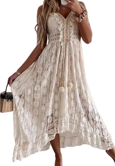 Dames Maxi Jurk met V-Hals Ruches en Strikdetail Mouwloos