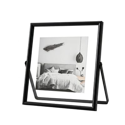 Zwart metalen fotolijst transparant acryl – staande fotolijst modern minimalistisch – vierkante foto houder voor tafel decoratie woonkamer slaapkamer