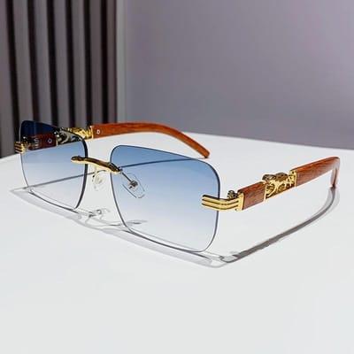 Nieuwste Cheetah Decoratief Houtnerf Frameloze Zonnebrillen Kleurverloop Brillen voor Mannen en Vrouwen Klassieke Brillen UV400 1PC gray
