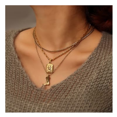 Goudkleurige - ketting - Cowboylaars hanger - Roestvrij Staal - Trendy Western stijl - 45 cm ketting lengte - Dames