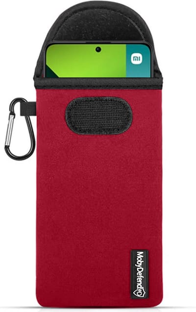 MobyDefend Hoesje - Geschikt voor Xiaomi Redmi Note 13 Pro 5G - Neopreen Pouch Met Karabijnhaak - Insteek - Riemlus - Rood