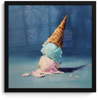 Poster in lijst - Fotolijst 40x40 cm - Posters - Ijshoorn - Bolletjes - Smelt - Roze - Posterlijst zwart - Decoratie - Wanddecoratie woonkamer - Muurdecoratie slaapkamer