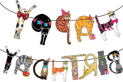Verjaardagsbanner voor Kinderen, Creatieve Huisdier Thema's, Kleurrijke Cartoon Kat Slingers voor Feestdecoratie en Verjaardagsfeest