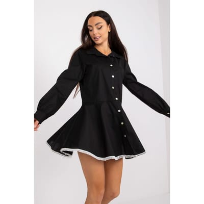 Ribbon Detail Shirt Dress - Black / One Size