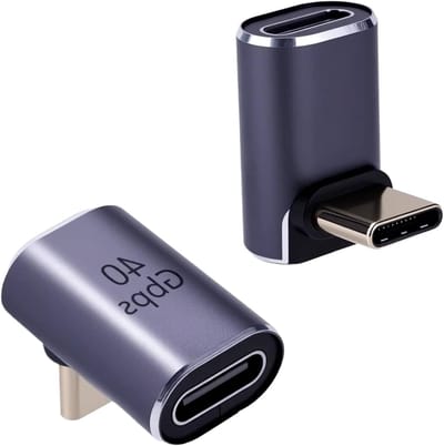 40Gbps USB4.0 USB C Hoekadapter - Type C Verlenging voor Laptop, Tablet en Telefoon (2 Stuks) met Thunderbolt Ondersteuning en Stroomaansluiting
